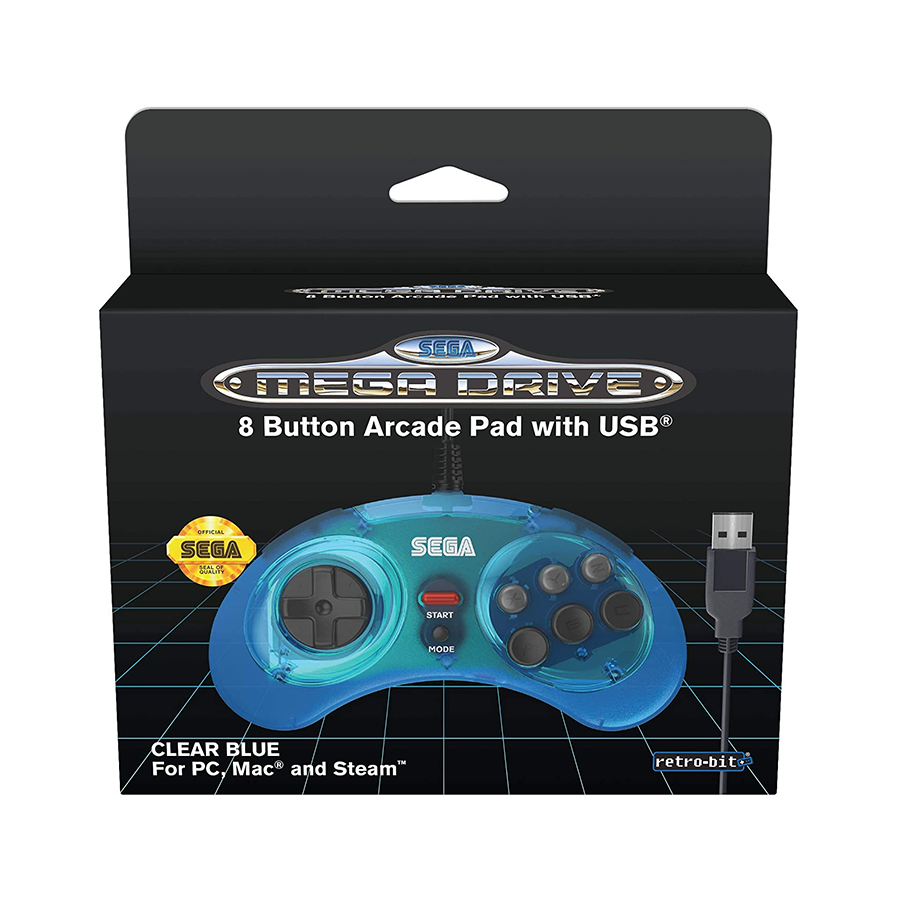 Retro Bit Sega Mega Drive 8-Button Arcade Pad  BLUE  WIRED  USB