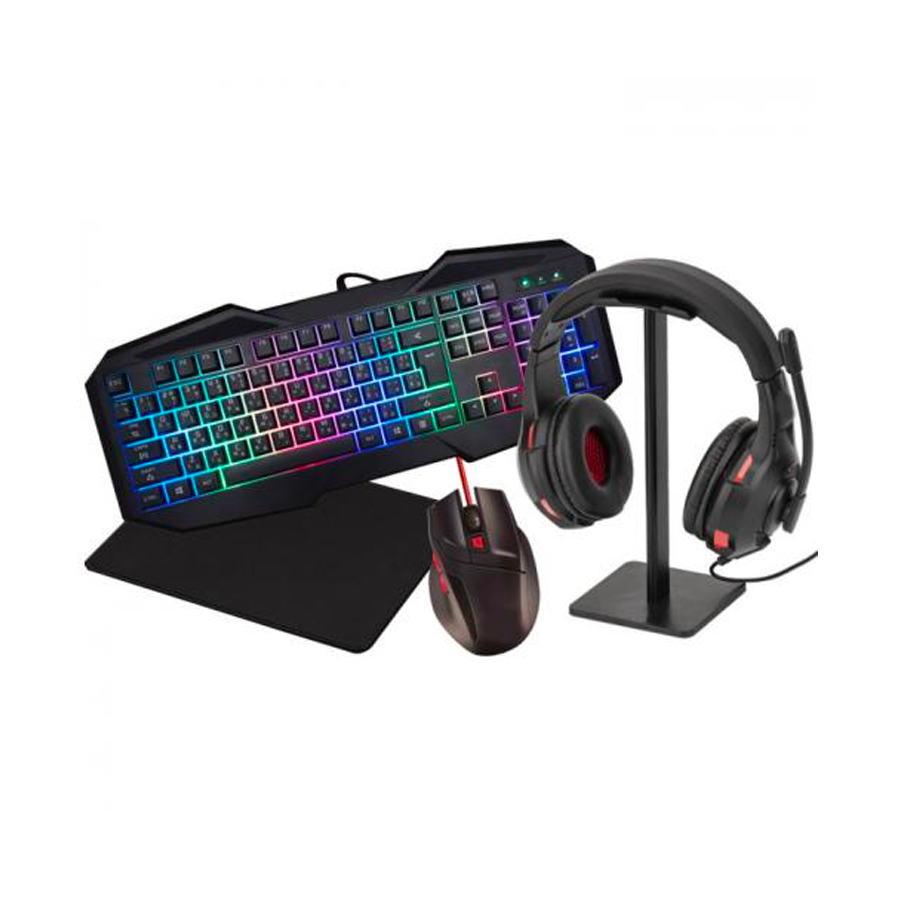 Pro Gaming Kit 5 in 1 (Gaming Keyboard, Tappetino Mouse, Mouse, Cuffia Gaming, Supporto Cuffia)