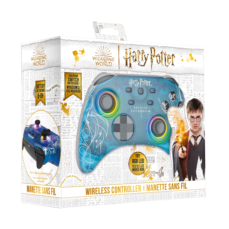 FREAKS AND GEEKS Harry Potter -RGB  Wireless Controller for Switch with 1M cable - Translucid - Patronus