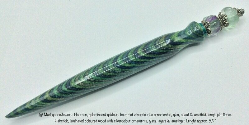 Berken Houten Haarpen Haarpin turned hairpin hair stick groen laminated HPLAMI 01.002