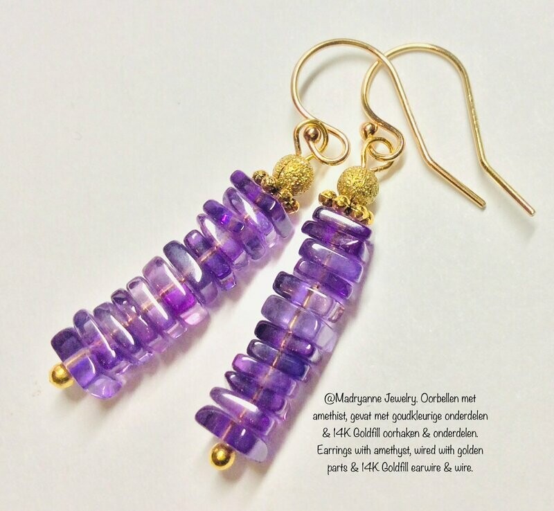 Amethist Oorbellen amethyst earrings 14K Goldfill super kwaliteit OBAMETH 01.002