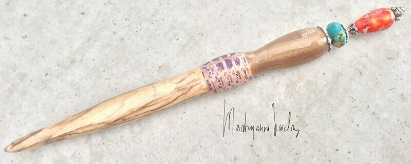 Esdoorn Houten Haarpen Haarpin handturned hairpin hair stick Mais Maple Corn Muhuhu Jasper HPESD 01.003