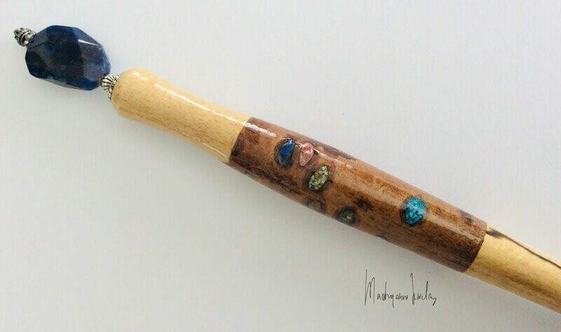 Beuken Houten Haarpen Haarpin handturned Hair stick Beech Banksia Lapis Lazuli Sodaliet Koraal HPBEUK 01.005