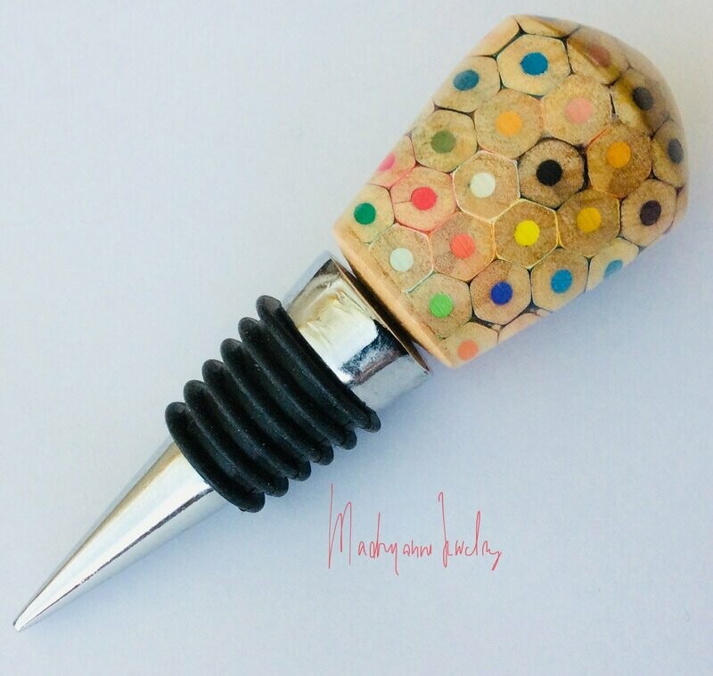 Houten Flessenstopper Handgedraaid Wijnstopper Kleurpotlood Potlood Colored Pencils BSPOTL 01.002