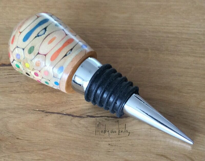 Houten Flessenstopper Handgedraaid Wijnstopper Kleurpotlood Potlood Colored Pencils BSPOTL 01.005