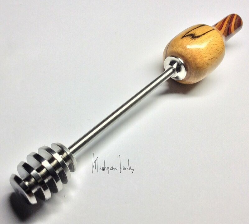 Honinglepel honingdipper beuken en berk handgedraaid RVS HLBEUK 001