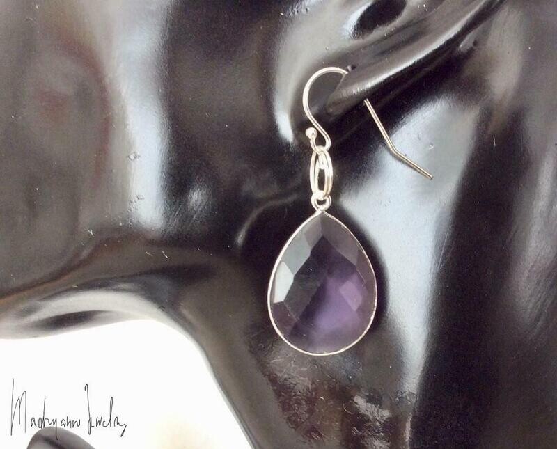 Amethist Oorbellen druppel facet geslepen amethyst earrings faceted drip shape SS925 OBAMETH 01.001