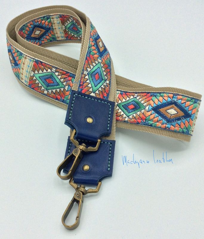 001B Nieuwe Tashengsel Aztec bagstrap strap blauw groen