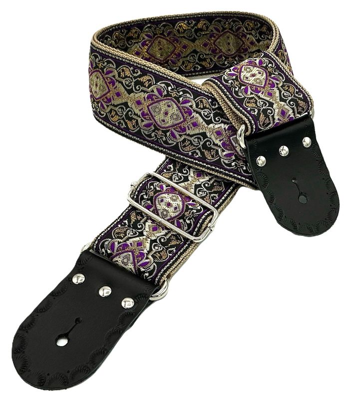 GBStof008 Gitaarband zwart paars beige barok bohemian look 151cm