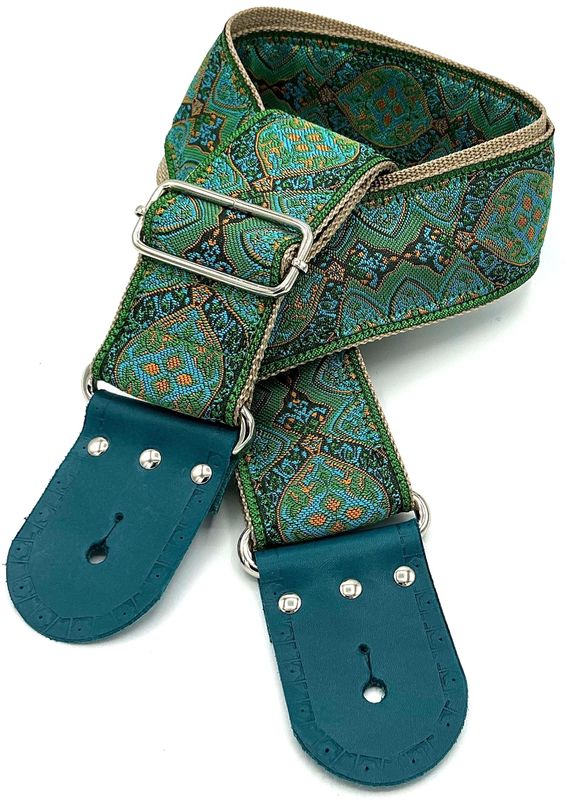 GBStof006 Gitaarband groen turkoise okergeel bohemian look 167cm