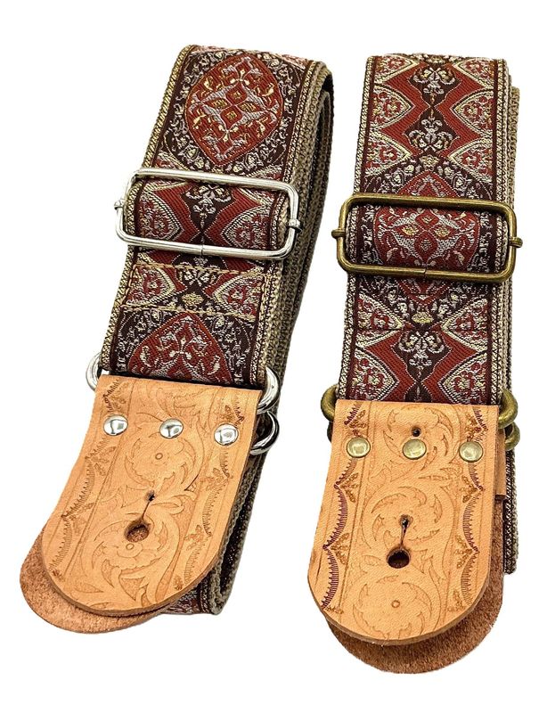 GBStof003b Gitaarband Bruin cognac beige Leer bohemian 154cm
