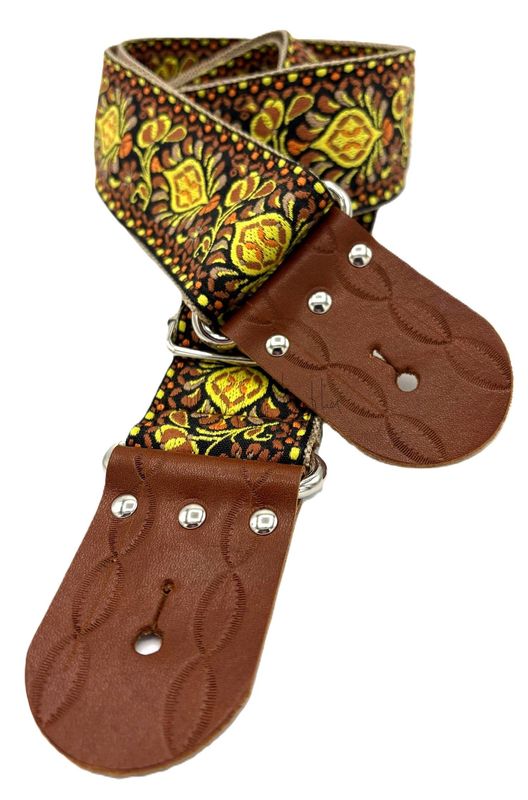 GBStof002 Gitaarband Bruin oranje geel beige Leer Vintage 60 158cm