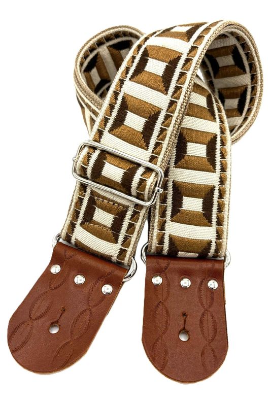 GBStof001 Gitaarband Bruin beige Leer Vintage 60ties 144cm