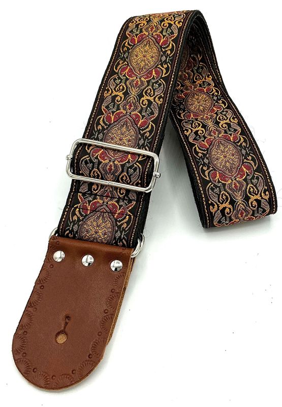 GBStof012 Gitaarband zwart bruin cognac barok bohemian look 171cm