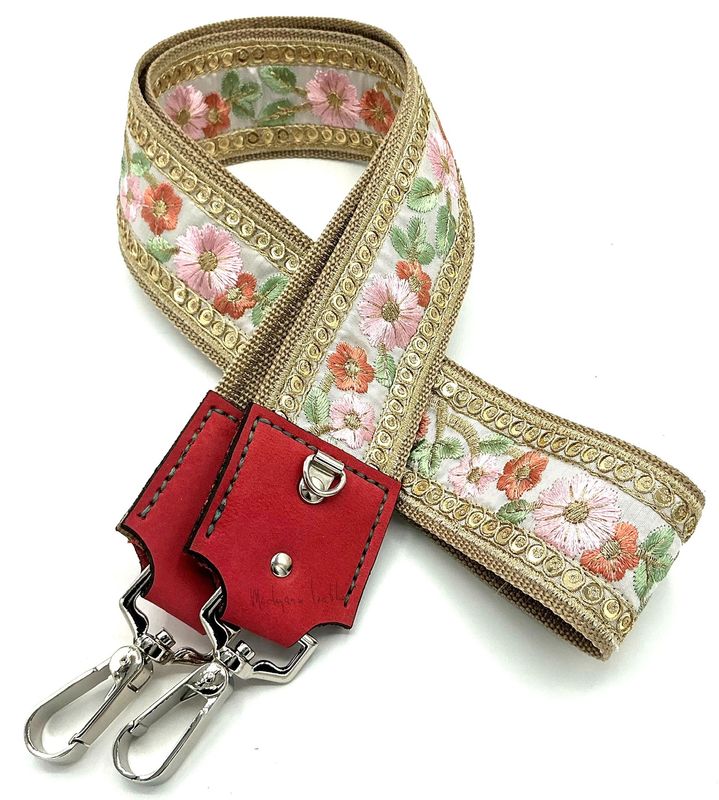 401C Tashengsel zijde WIT roze groen bloemen embroidery