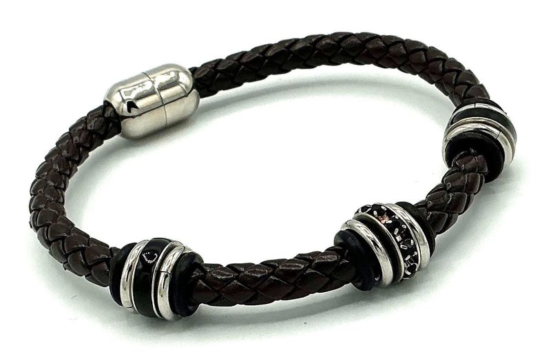 ABLeer002 Leer armband zwart gevlochten Leather bracelet