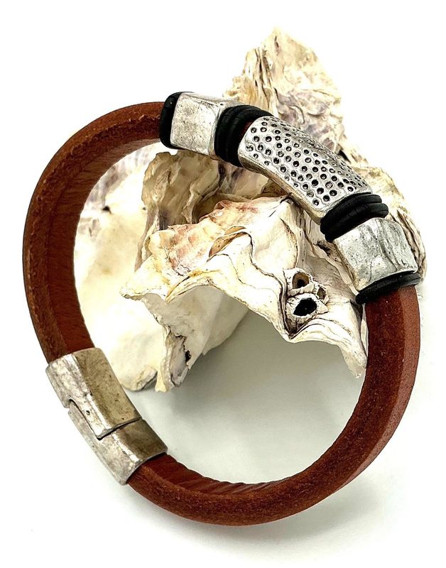 ABLeer003 Leer armband cognac Leather bracelet