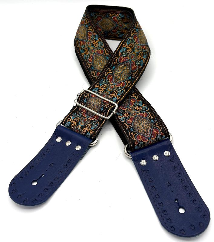 GBStof019a Gitaarband zwart blauw barok bohemian look 174cm en 132 cm