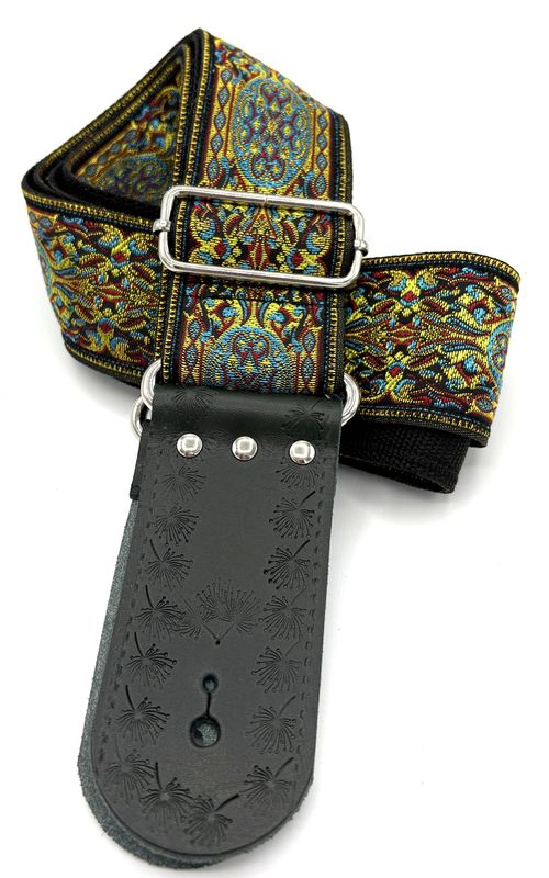 GBStof020c Gitaarband zwart blauw geel barok bohemian look 181cm