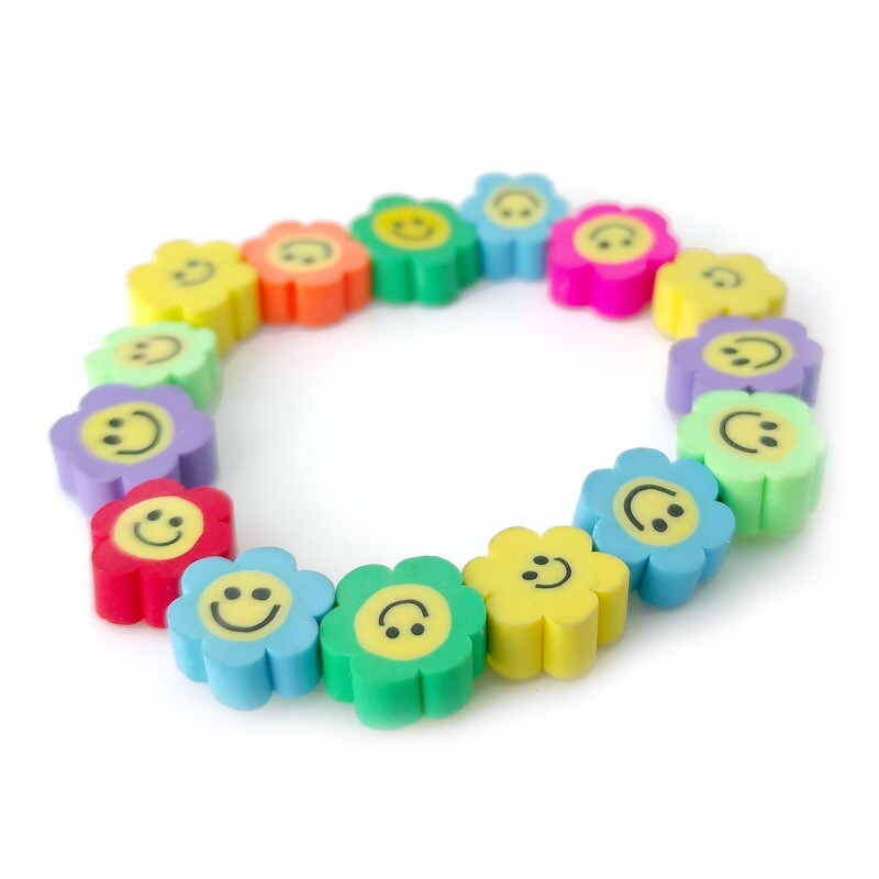 Flower Smiley Polymer Clay Bracelet