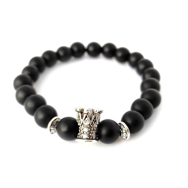 Black onyx &amp; crown bracelet