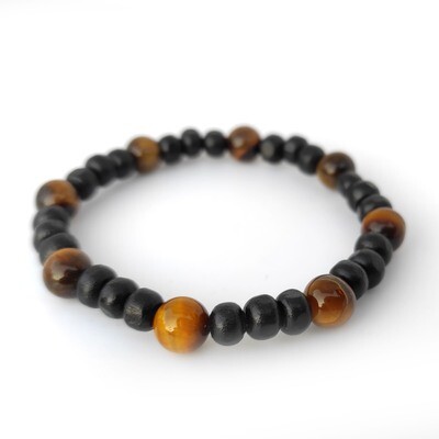 Tigers Eye gemstone with black wooden beads bracelet