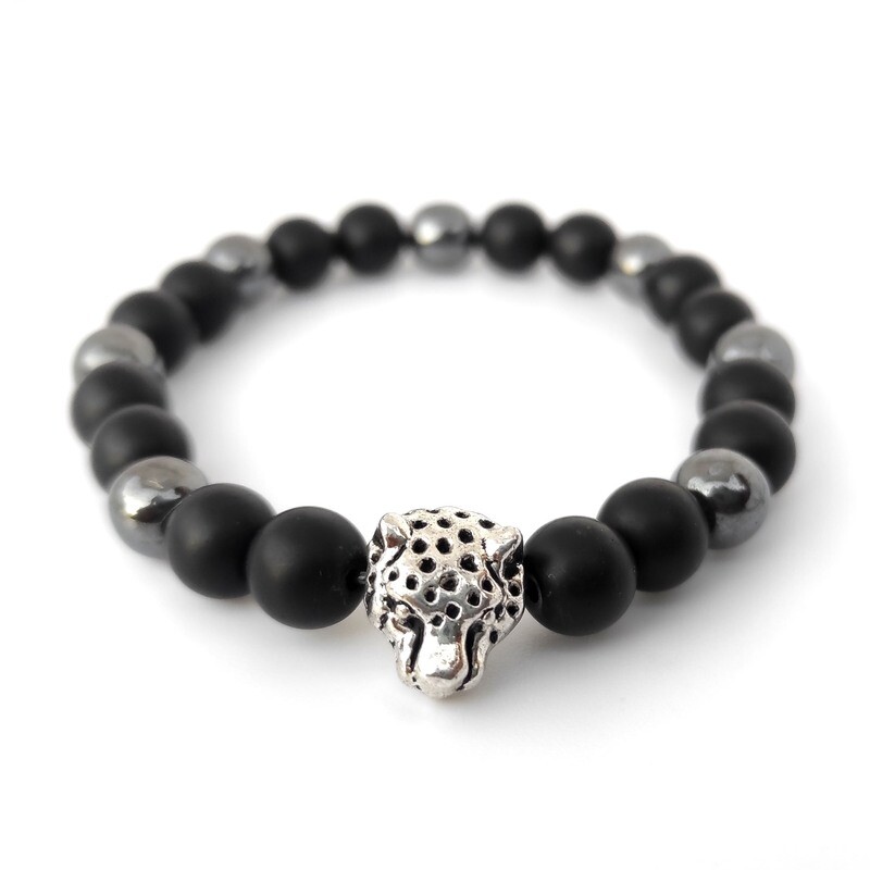 Black Onyx gemstone with Leopard bracelet