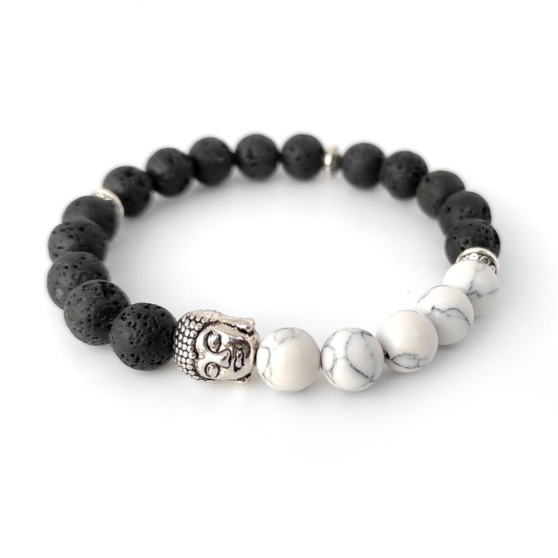 Lava rock with Howlite gemstone &amp; Buddha bracelet