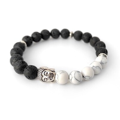 Lava rock with Howlite gemstone &amp; Buddha bracelet