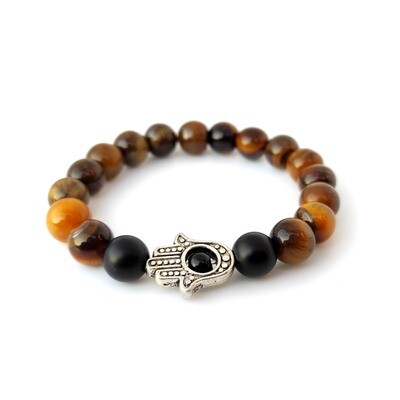Black Onyx and Tigers Eye gemstone with Hamsa Hand