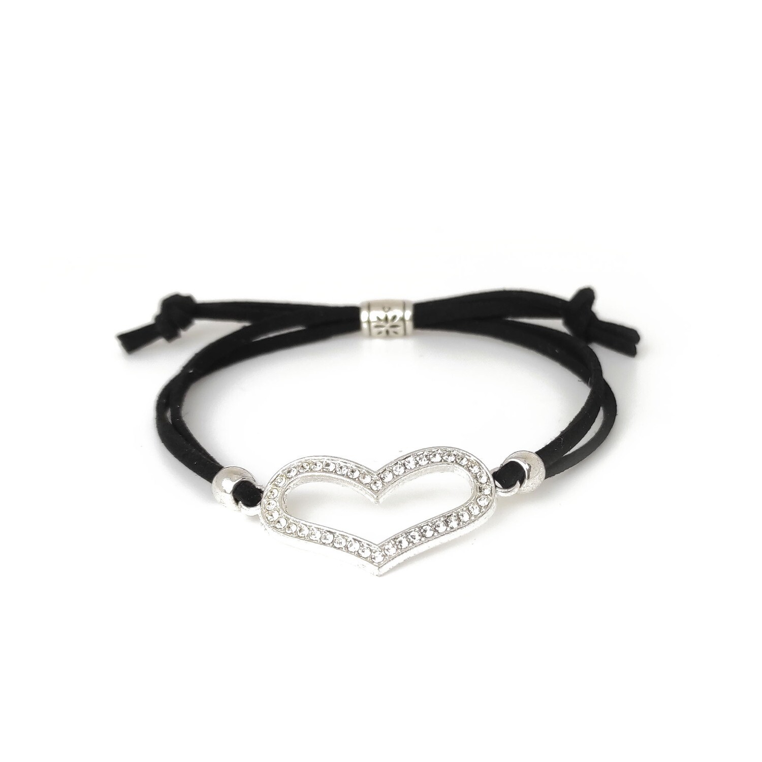 Heart black cord bracelet