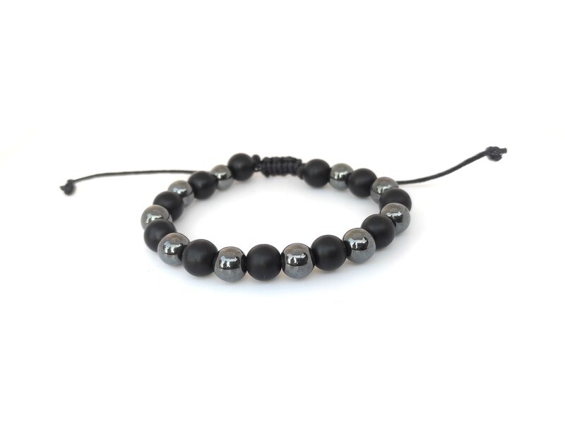 Adjustable Black Onyx and Hematite bracelet