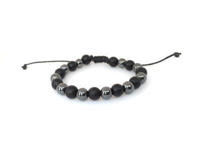 Adjustable Black Onyx and Hematite bracelet