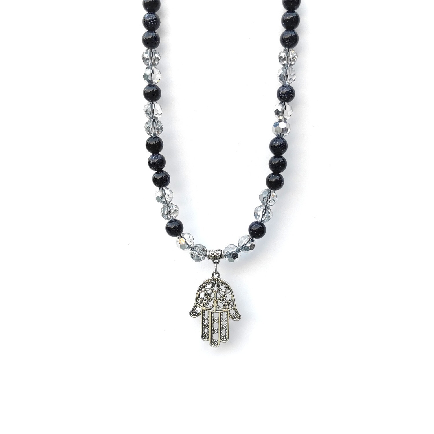 Blue Sand Stone with Hamsa Hand Necklace
