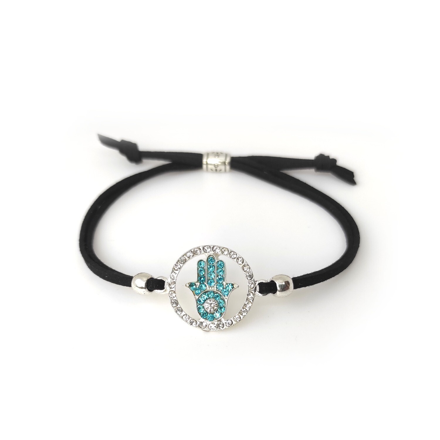 Hamsa Hand (Turquoise) black cord bracelet