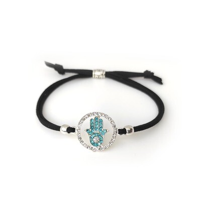 Hamsa Hand (Turquoise) black cord bracelet