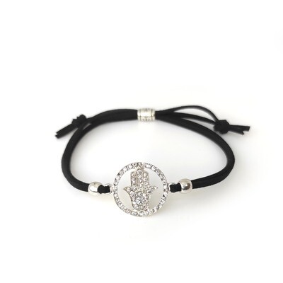 Hamsa Hand black cord bracelet