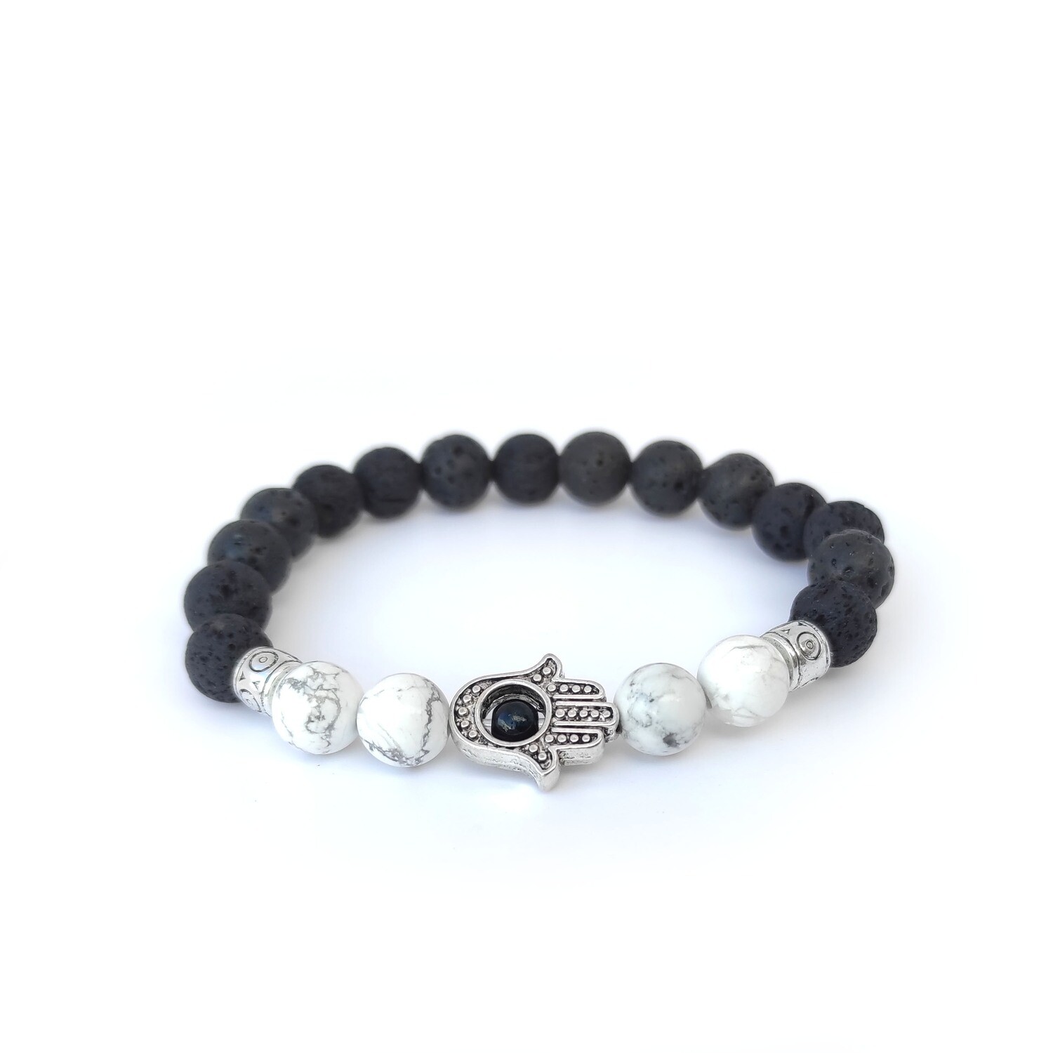 Lava Rock with Howlite &amp; Hamsa hand bracelet