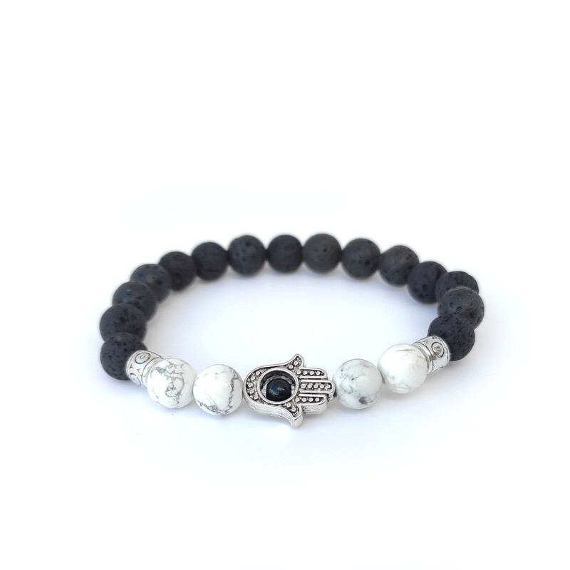 Lava Rock with Howlite &amp; Hamsa hand bracelet