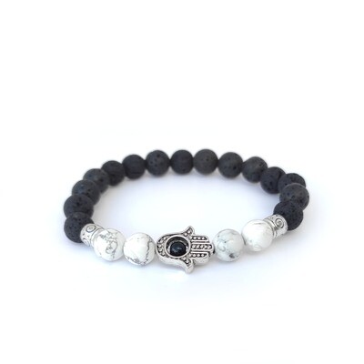 Lava Rock with Howlite &amp; Hamsa hand bracelet