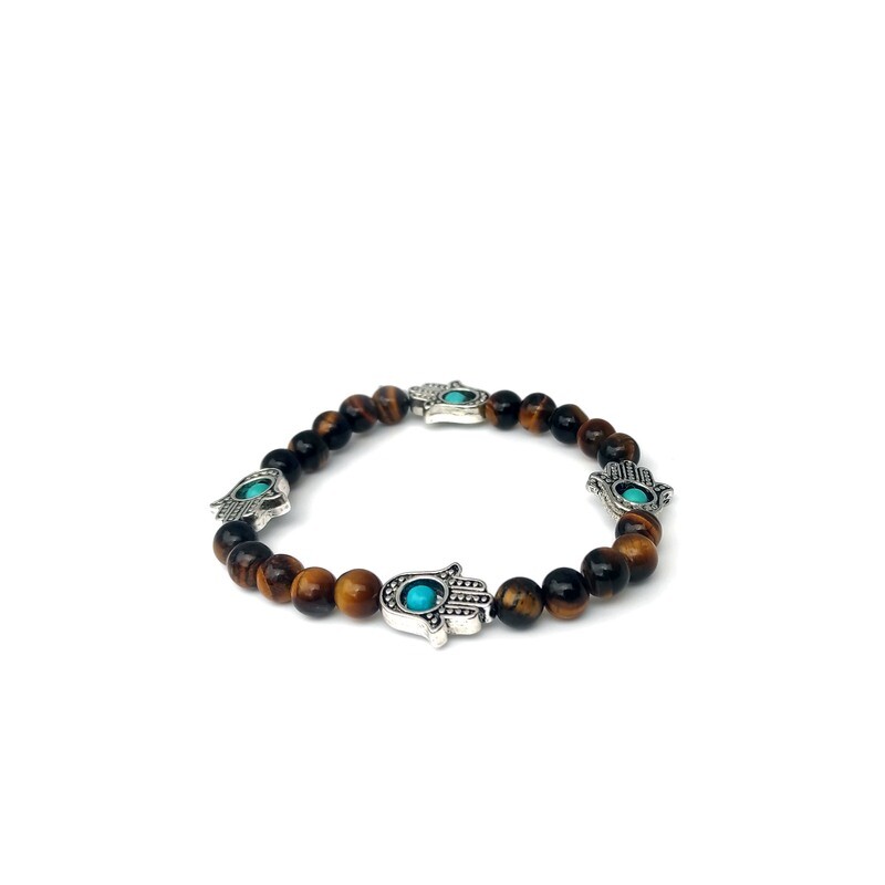 Hamsa hand bracelet with Tigers eye and turquoise