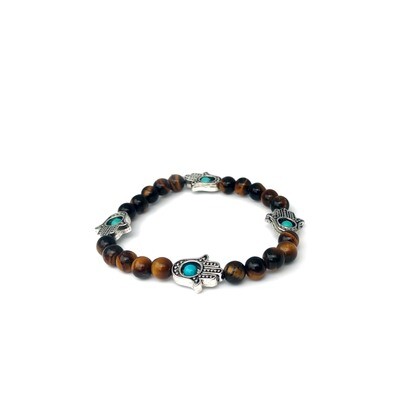 Hamsa hand bracelet with Tigers eye and turquoise