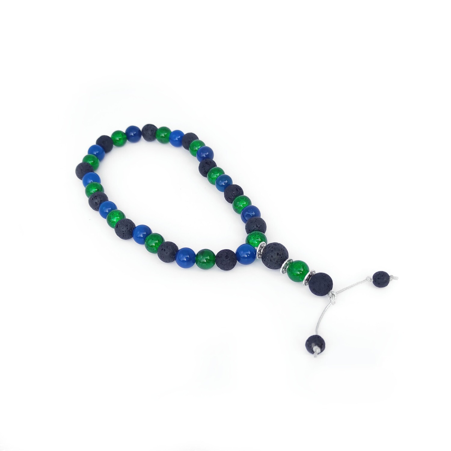Green, Lava Rock and Blue Agate prayer beads/Tasbih