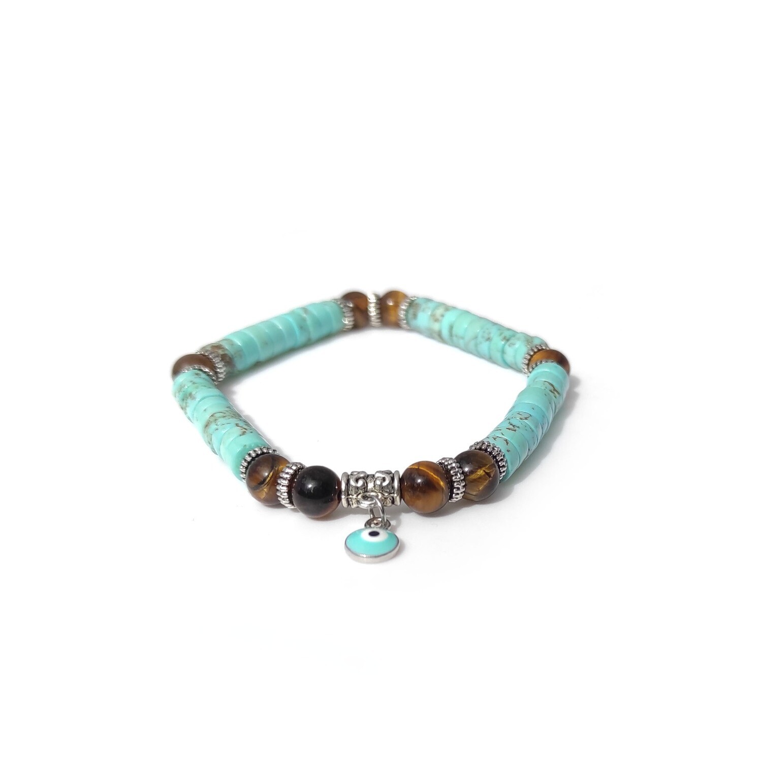 Turquoise and Tigers Eye gemstone with Evil eye bracelet