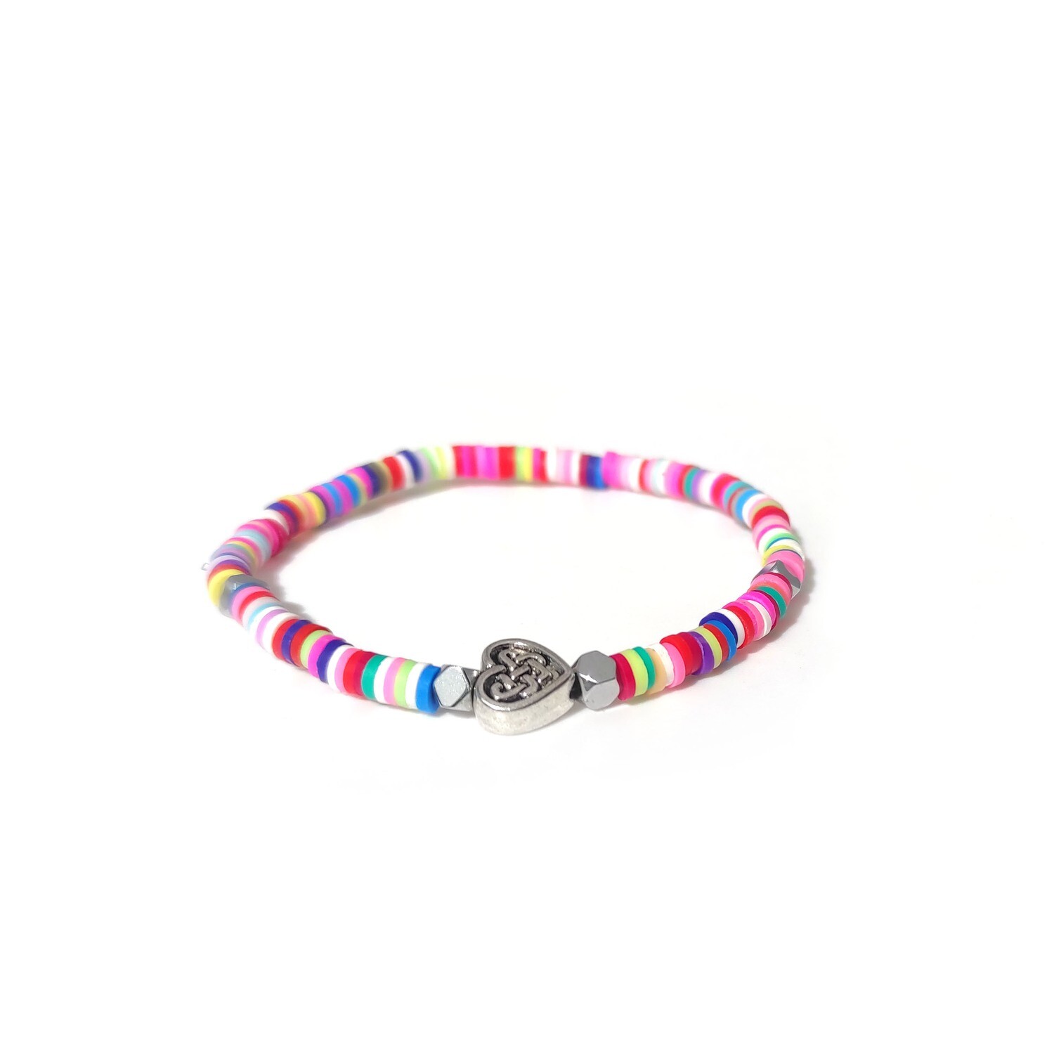 Rubber disc with Hematite and Heart bracelet