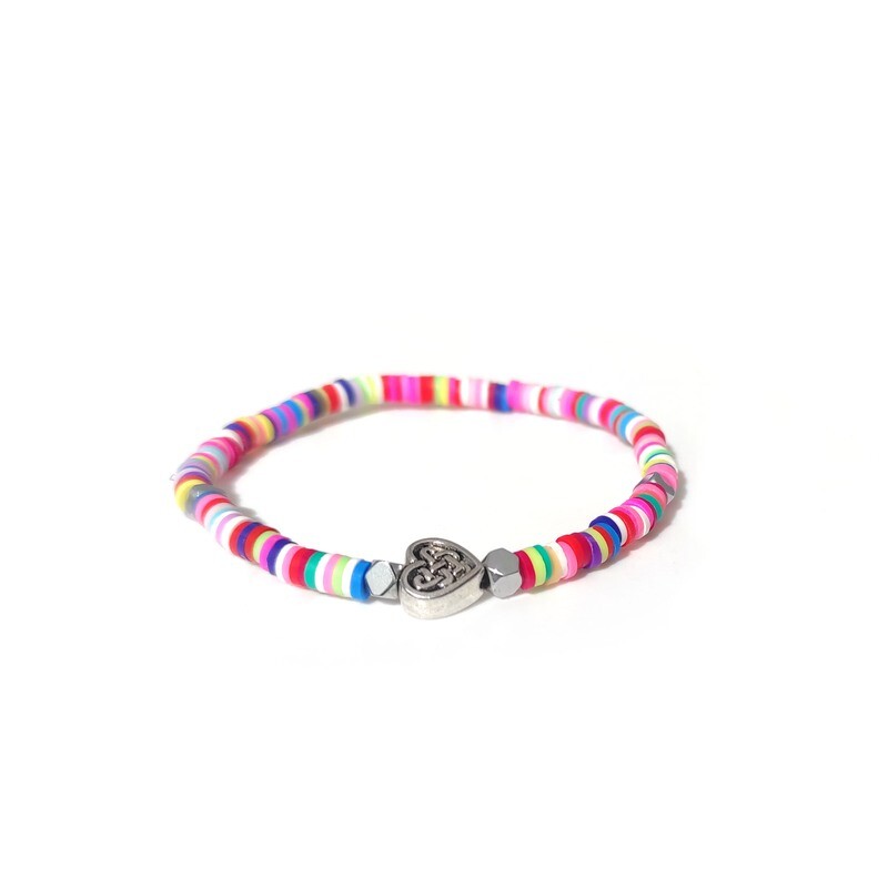 Rubber disc with Hematite and Heart bracelet
