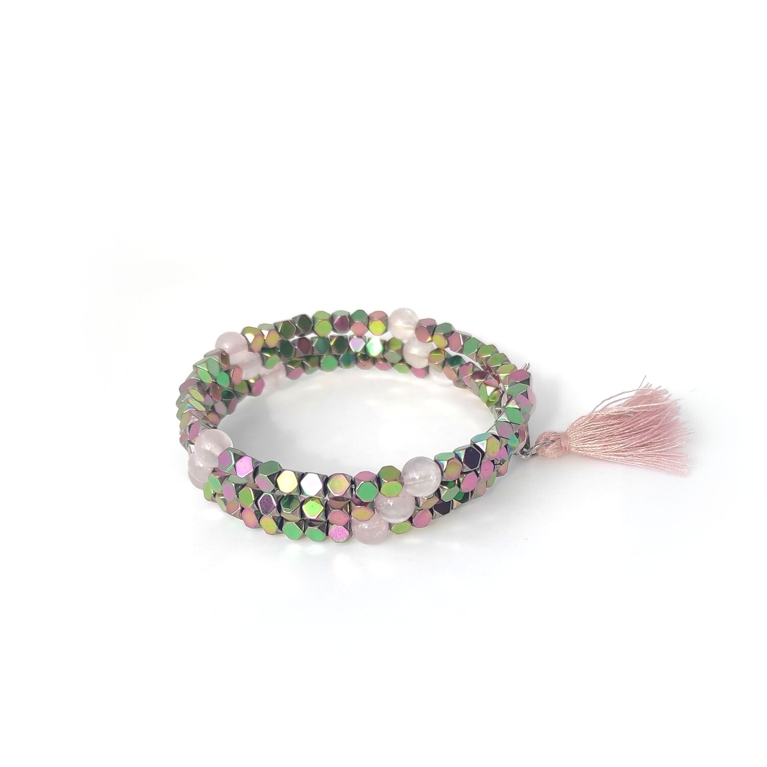 Hematite and Rose Quartz Wrap Bracelet