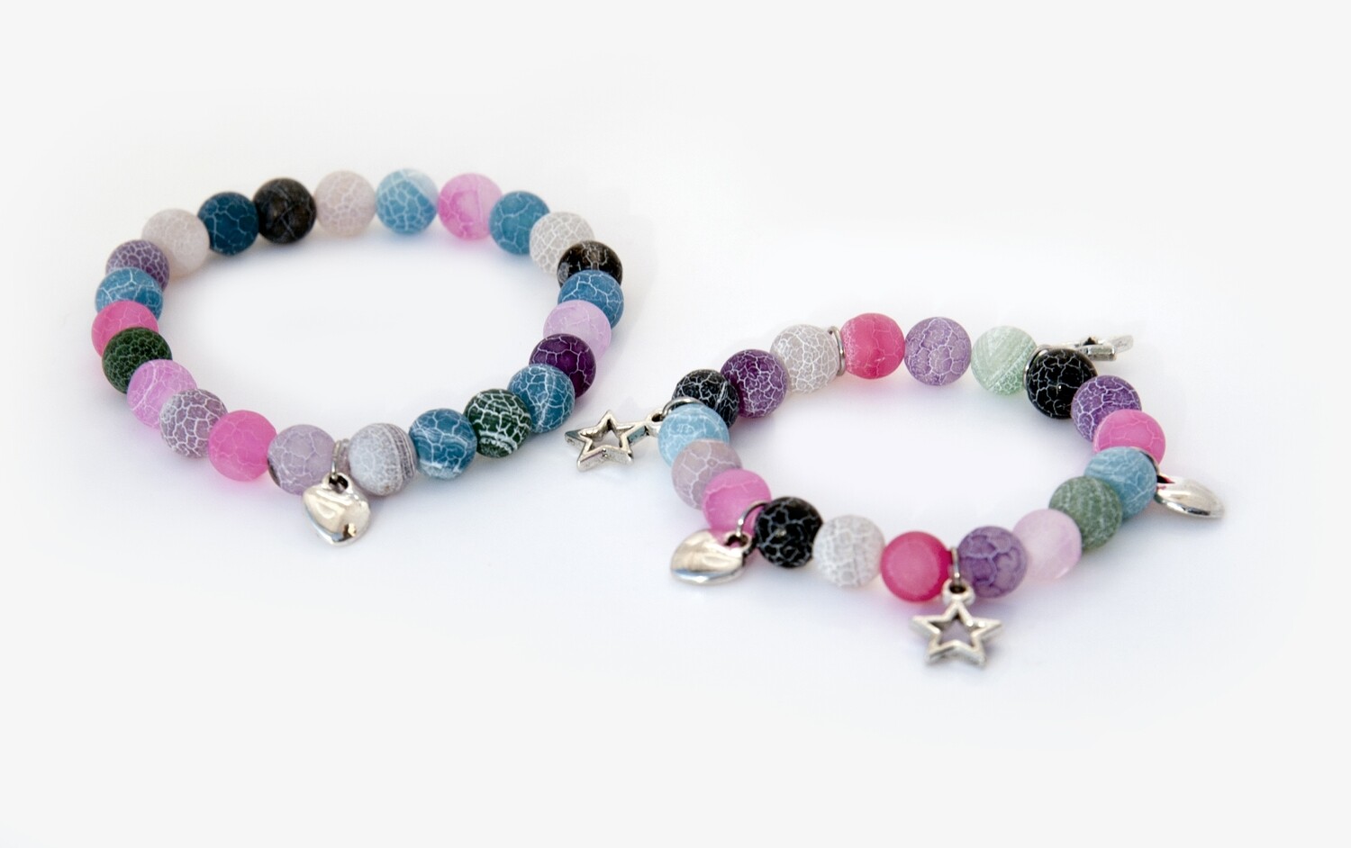 Mom and Daughter multi-colour frosted agate bracelet