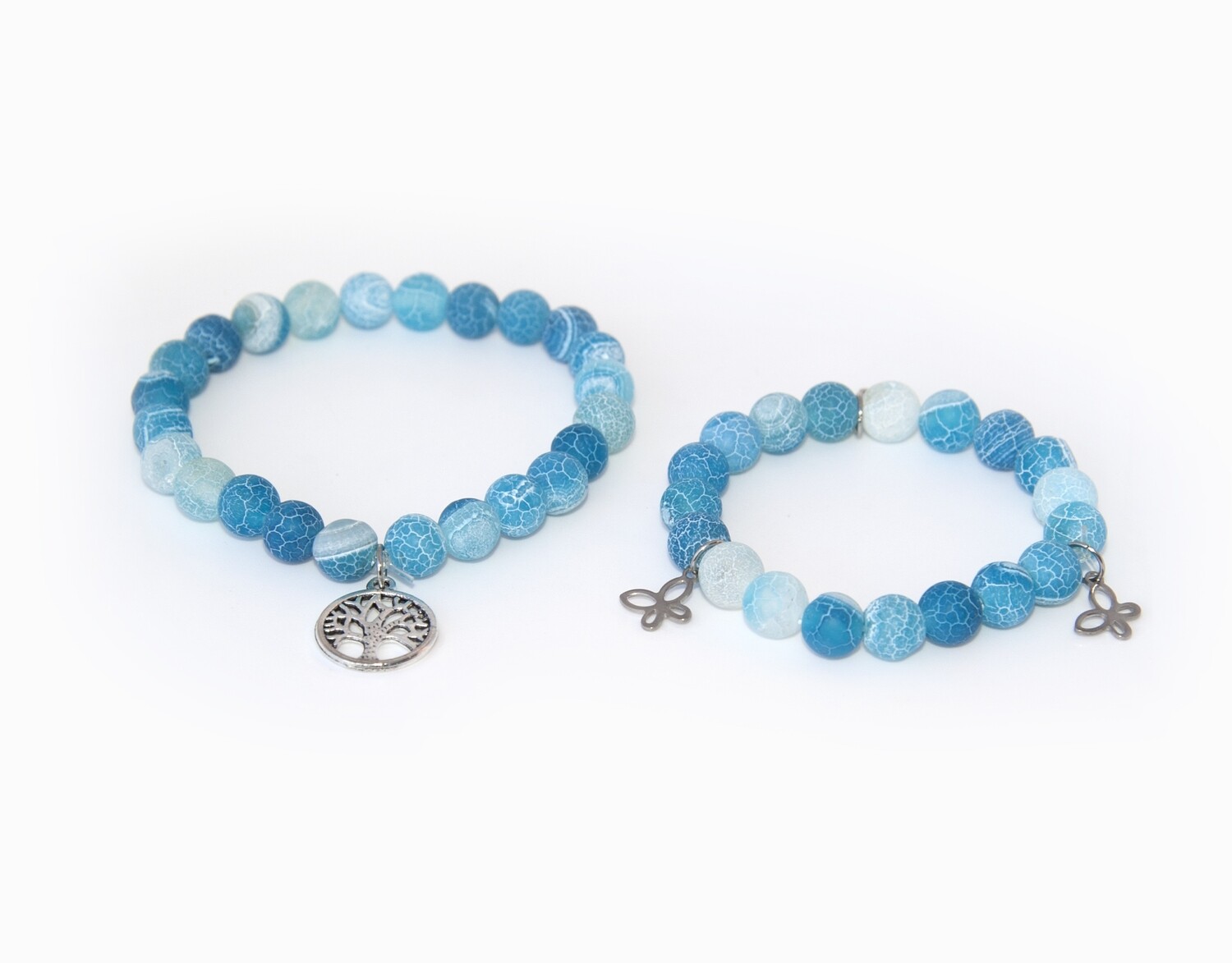 Mom and Daughter light blue frosted agate bracelet
