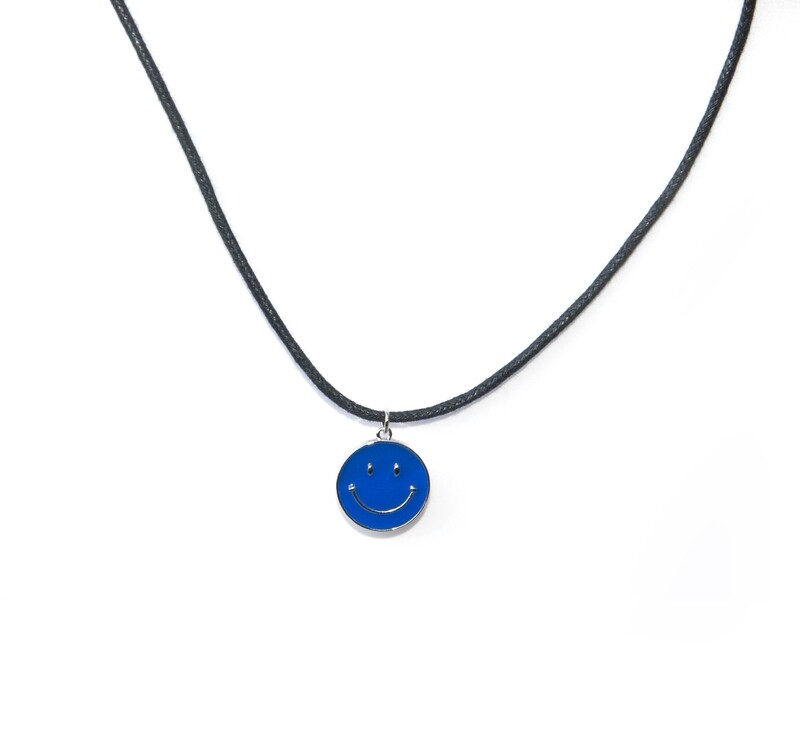 Blue Smiley face emoji necklace (cord)